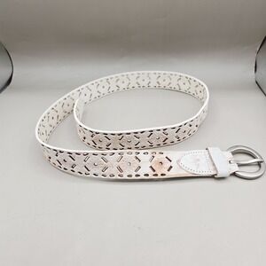 ROLFS Belt‎ White Leather Starburst Tooled Laser Cutout Country Large